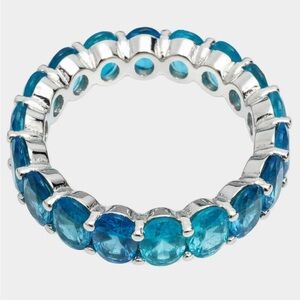 Blue Topaz AAA CZ Eternity Band Ring 18K White Gold Filled ~ Brand New!